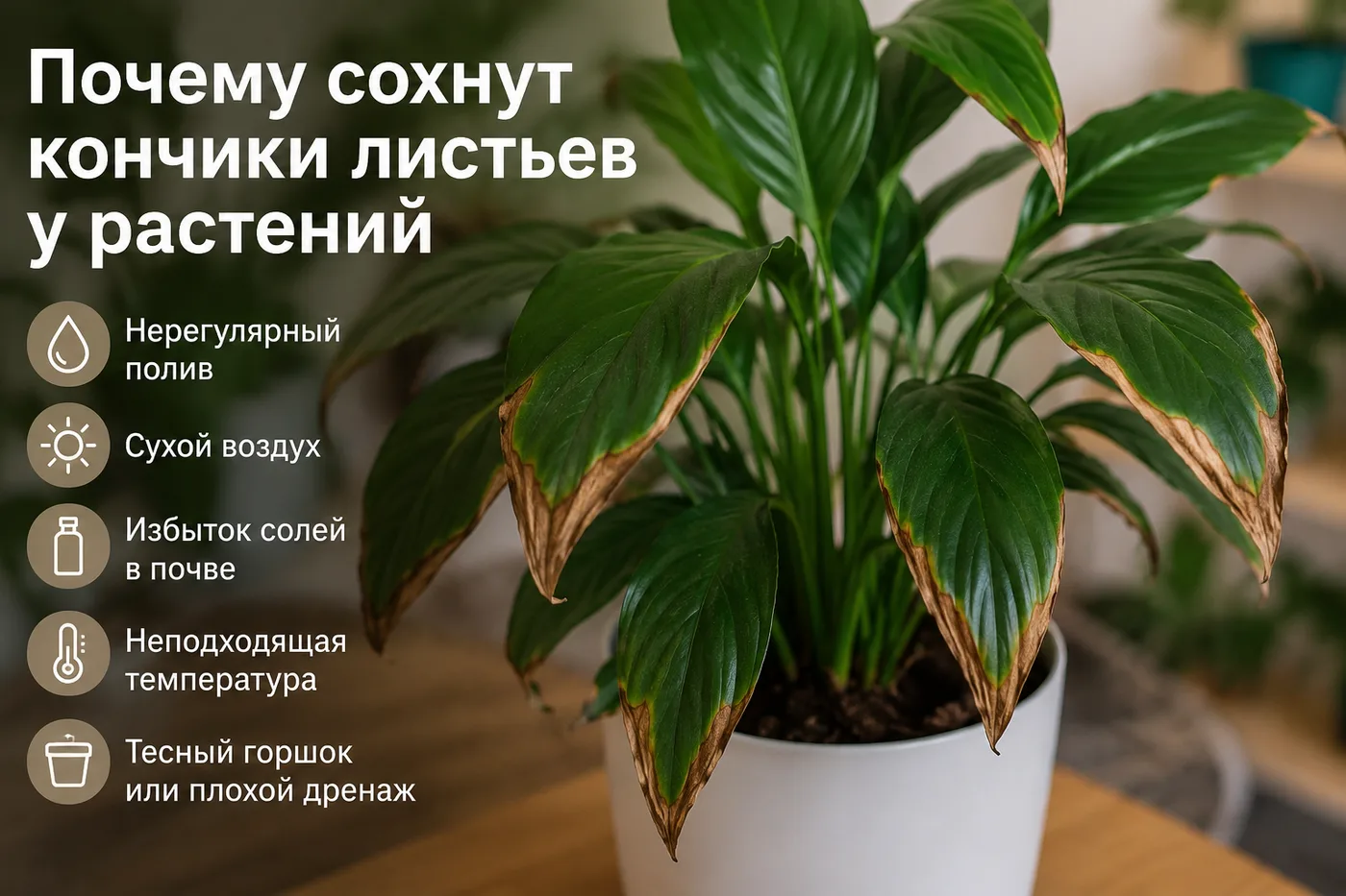 Почему сохнут кончики листьев у растений