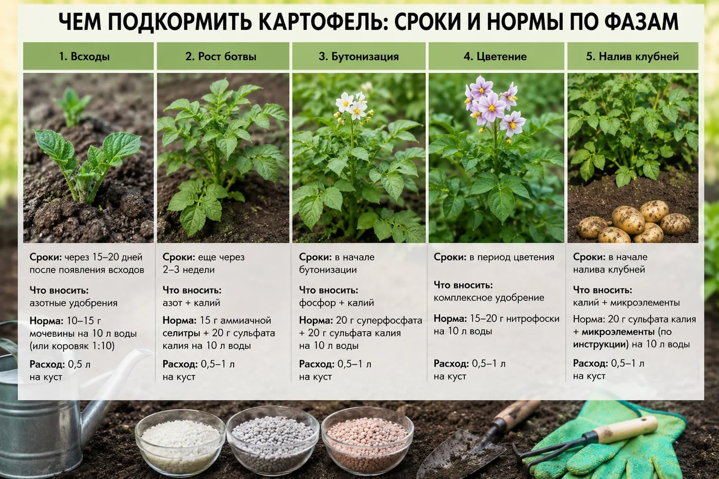 Чем подкормить картофель сроки и нормы по фазам