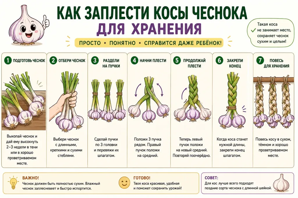 как заплести косы чеснока для хранения